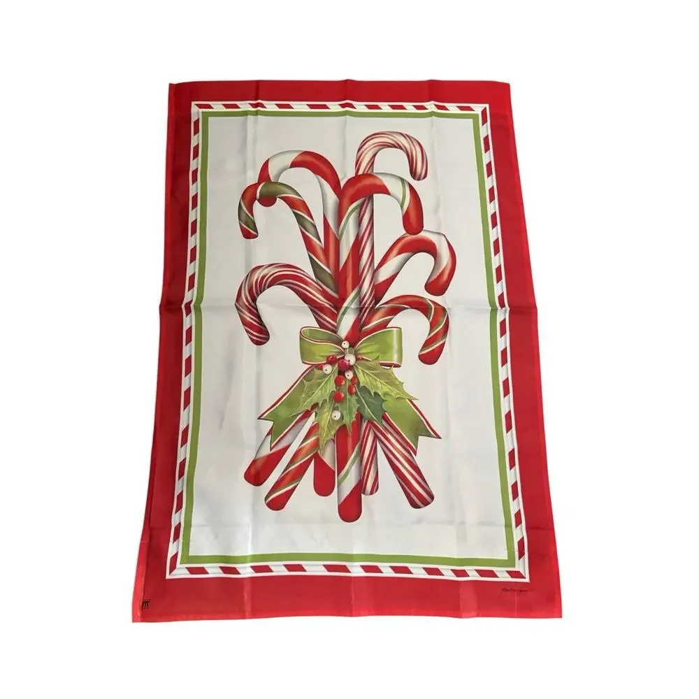 Vintage Christmas Candy Cane Yard Flag Holiday Holly Red Green ~ 40x27 READ